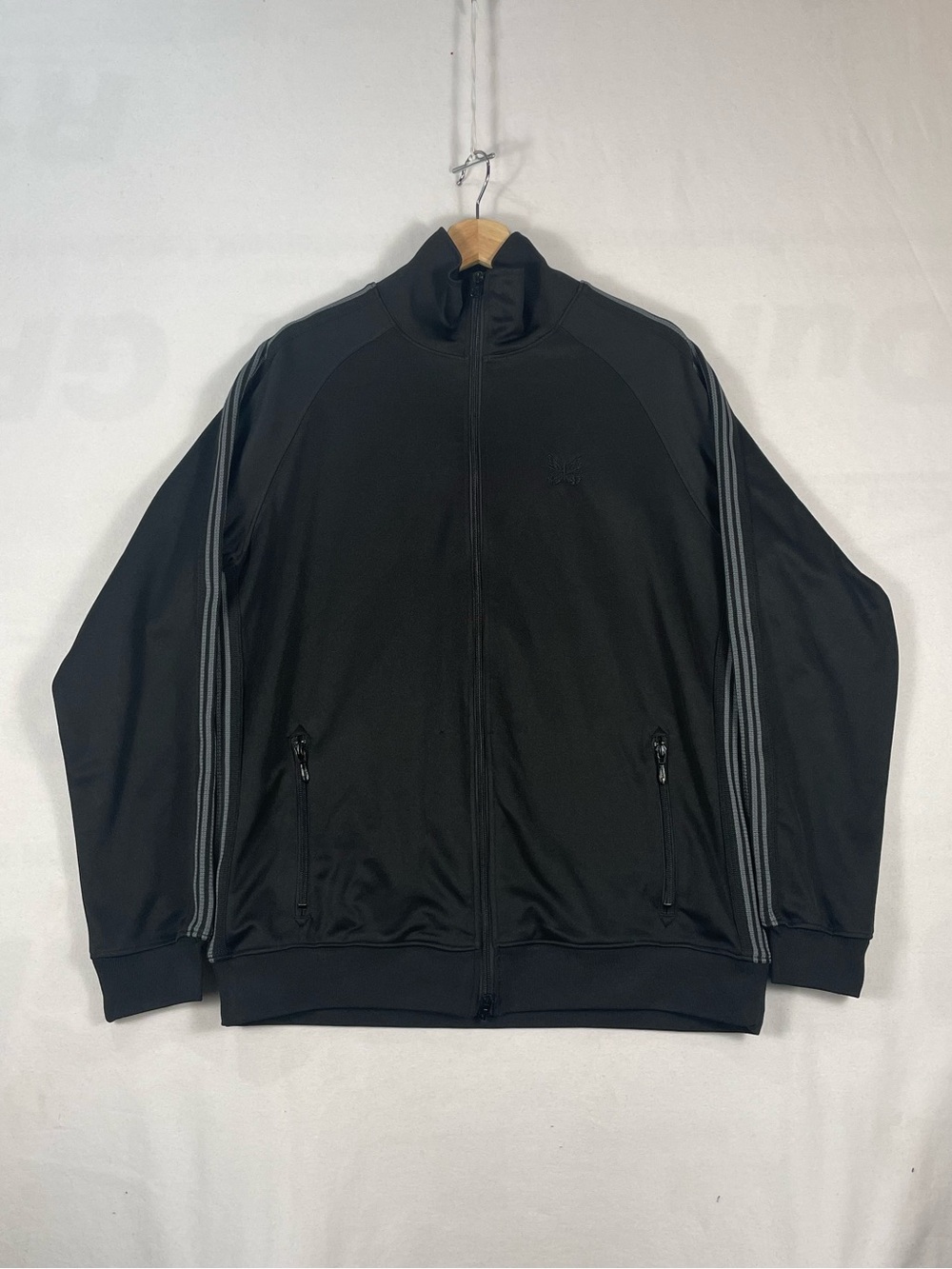 NEEDLES Black Track Top Jacket Full Zip Gray Stripes Made In Japan Sz XL
